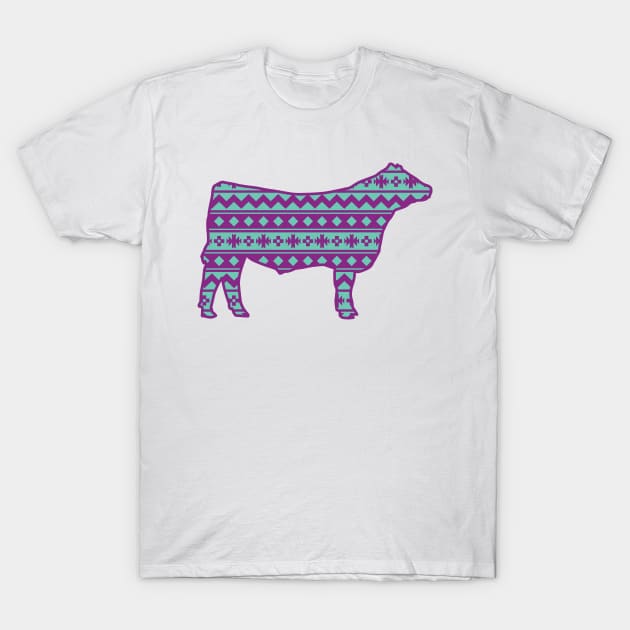 Cattle Ranch Show Steer with Southwest Pattern T-Shirt by SAMMO